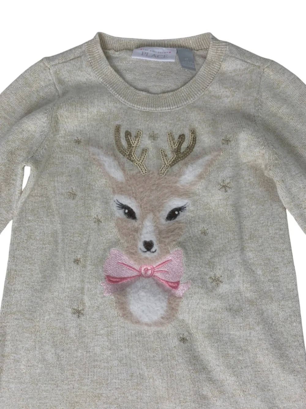The Children's Place/Cat & Jack Bundle Cream Reindeer Knit Top Hooded Sweater 4T